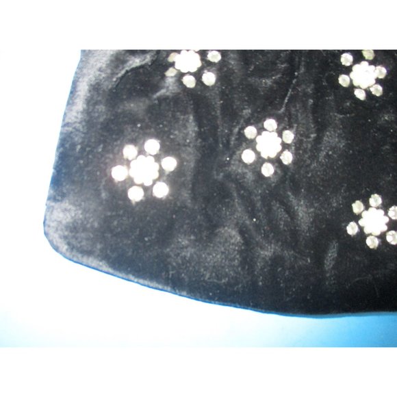 *Vintage Black Velvet Bead and Rhinestone Cloth Divided Clutch Evening Bag - Picture 2 of 9
